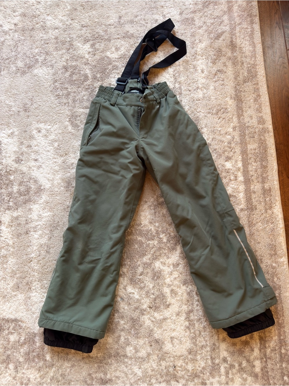 Reima Olive Green Ski Snow Pants with Black Suspenders